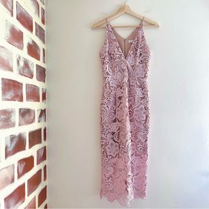 Dress the Population Marie Blush Pink Lace Sleeves Bodycon Midi Dress Size Xs